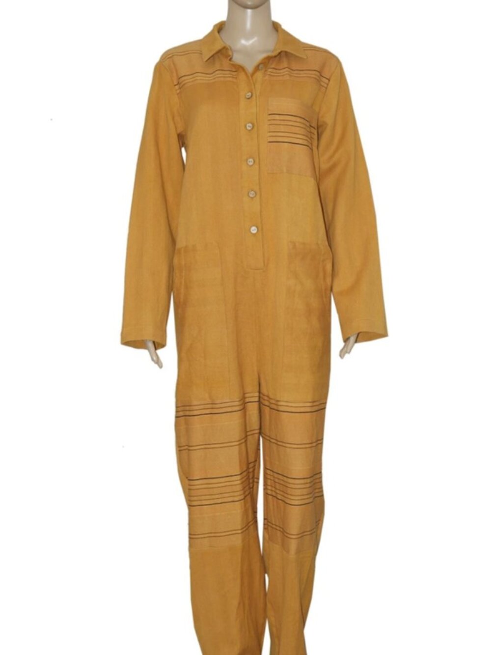 Urban Outfitters Printed Striped Button Long Sleeve Overall Jumpsuit M L